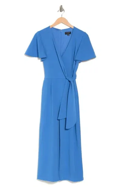 Tahari Asl Side Tie Wide Leg Jumpsuit In Blue