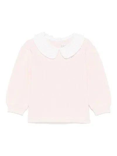 Tartine Et Chocolat Babies' Appliqué-collar Sweater In Pink