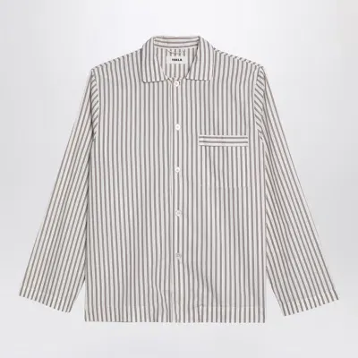 Tekla Beige Striped Pyjama Shirt In Multicolor