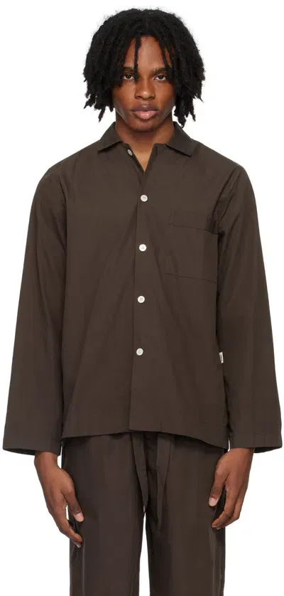 Tekla Brown Long Sleeve Pyjama Shirt In Coffee