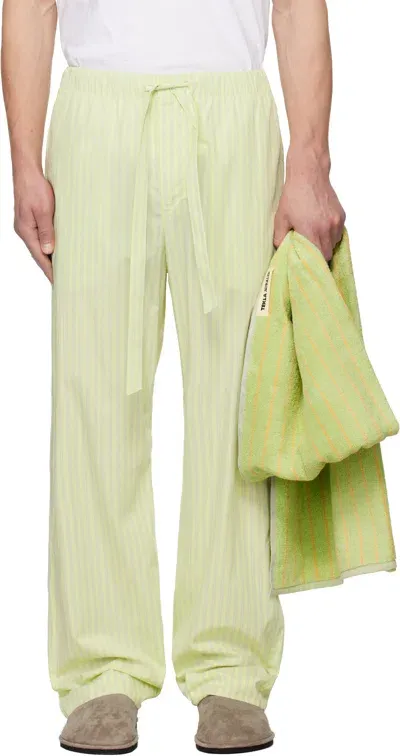 Tekla Ssense Exclusive Green Auralee Edition Cotton Poplin Pyjama Pants In Light Moss Stripes