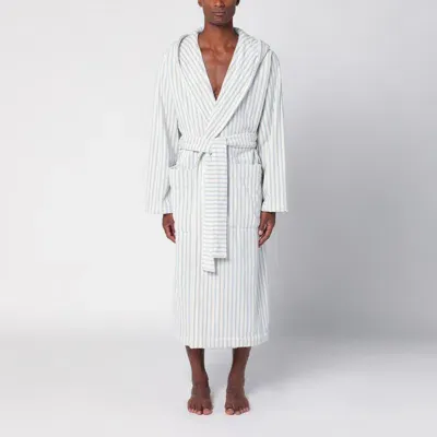 Tekla White Bathrobe With Light Blue Stripes