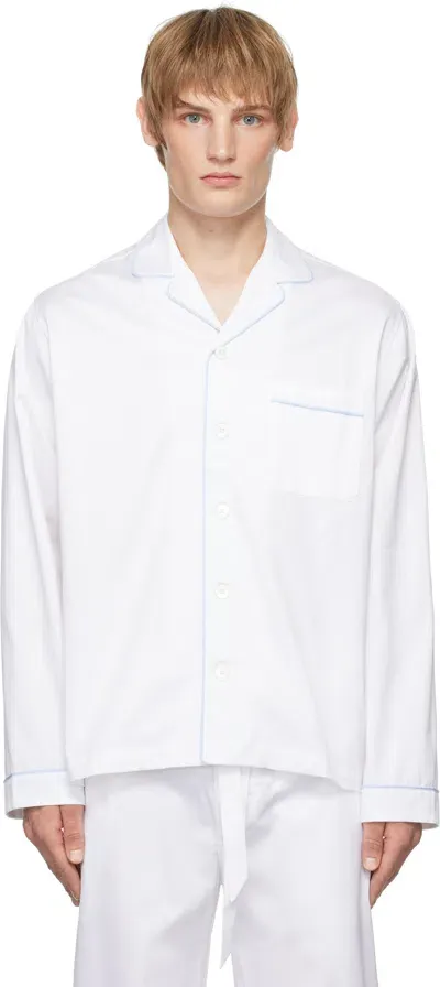 Tekla White Sateen Long-sleeved Pyjama Shirt In Savoy