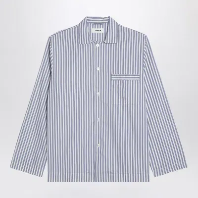 Tekla White Striped Pyjama Shirt In Multicolor