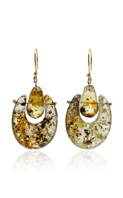 Ten Thousand Things Small O'keefe 18k Yellow Gold Amber Earrings In Brown