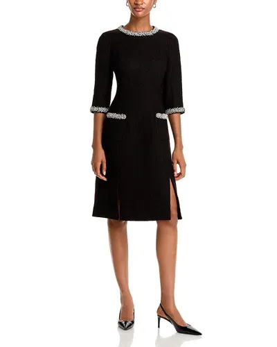 Teri Jon By Rickie Freeman Embellished Trim Sheath Dress In Black