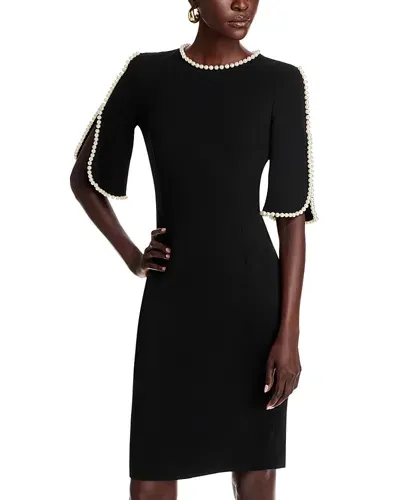 Teri Jon By Rickie Freeman Pearl Trim Sheath Dress In Black