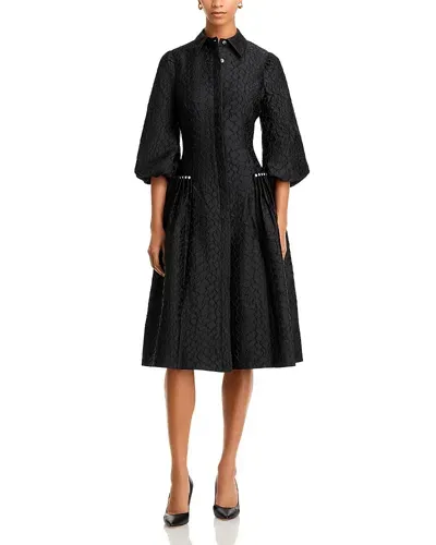 Teri Jon By Rickie Freeman Tonal Jacquard Faux Pearl Trim Dress In Black