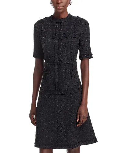 Teri Jon By Rickie Freeman Tweed Geo Stripe Dress In Black