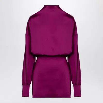 The Andamane Sylvia Long Sleeve Satin Mini Dress In Purple