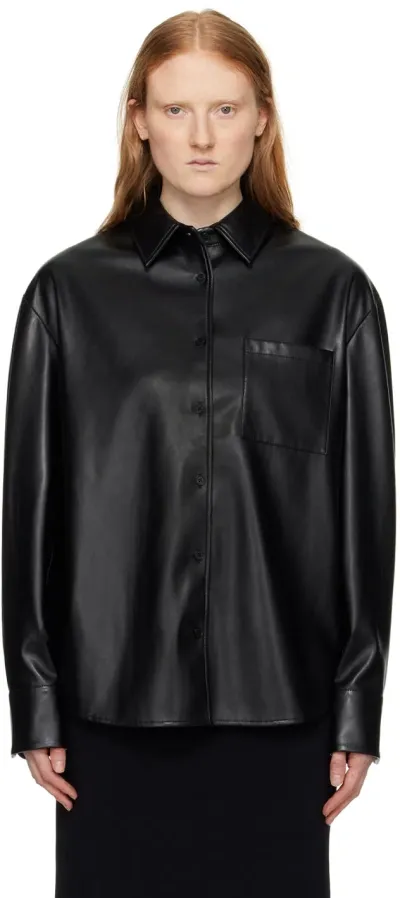 The Frankie Shop Black Chrissie Faux-leather Shirt In Schwarz