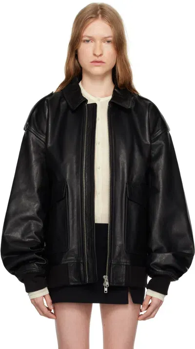 The Frankie Shop Black Viper Leather Jacket