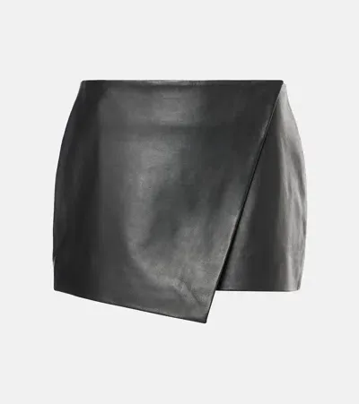 The Frankie Shop Cleo Leather Wrap Skirt In Schwarz