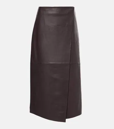 The Frankie Shop Hedi Leather Wrap Skirt In Brown