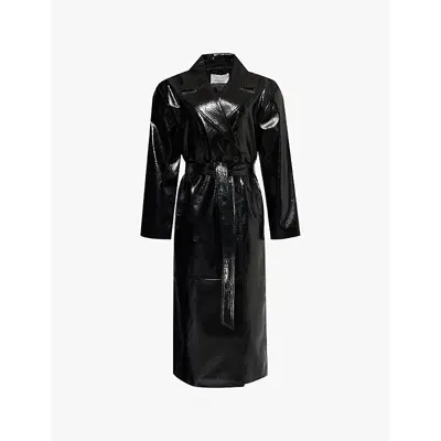 The Frankie Shop Black Tina Faux-leather Trench Coat In Schwarz