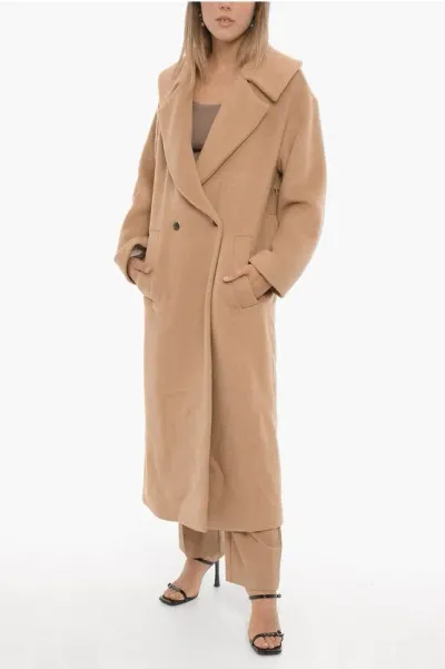 The Garment Solid Color Bruxelles Double-breasted Coat With Fringes In Brown