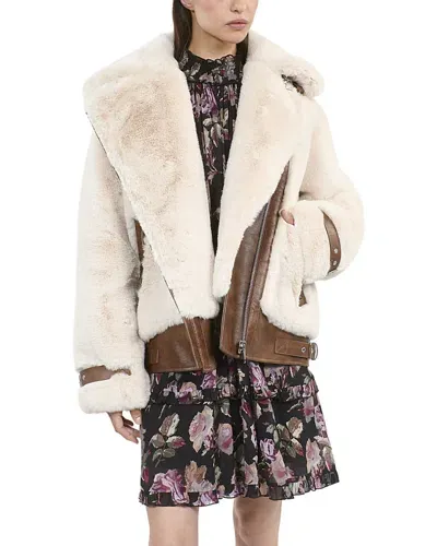 The Kooples Faux Fur Aviator Jacket In Ecru