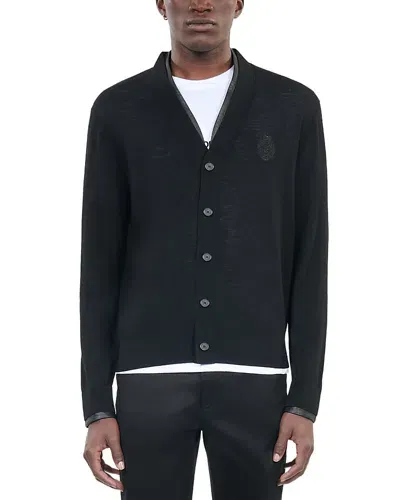 The Kooples Leather Trim Cardigan Sweater In Black