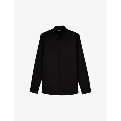 The Kooples Mens Black Slim-fit Long-sleeves Cotton-blend Shirt