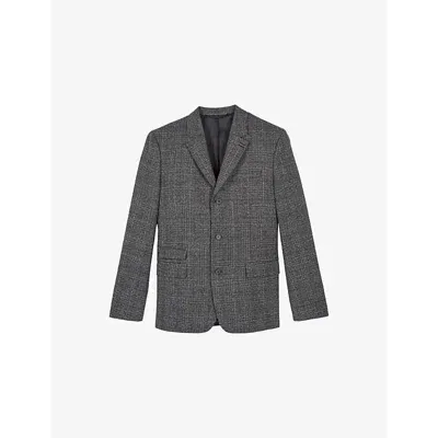 The Kooples Prince Of Wales Wool Wide Cut Blazer In Brown/black