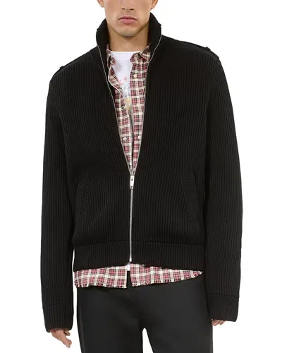 The Kooples Ribbed Zip Front Cardigan In Black