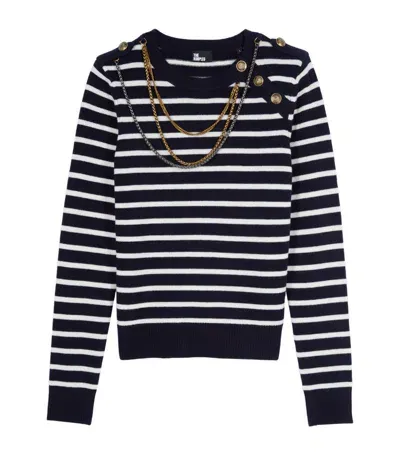 The Kooples Wool-blend Striped Sweater In White / Blue