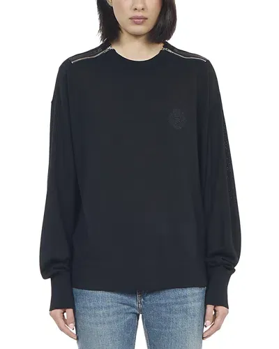 The Kooples Wool Leather Trim Sweater In Black