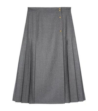 The Kooples Wool Pleated Midi Skirt In Grey