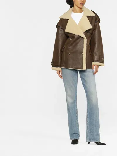 The Mannei Jordan Short Shearling Coat In Brown