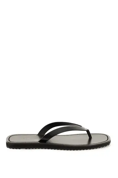 The Row City Calfskin Flip Flop Sandals In Black