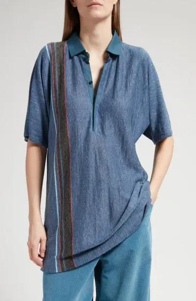 The Row Eddie Oversized Striped Linen Shirt In Blue