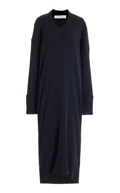 The Row Elodie Knit Cotton Maxi Dress In Blue