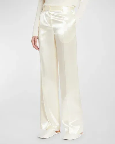 The Row Encore Mid-rise Satin Straight-leg Pants In Milk