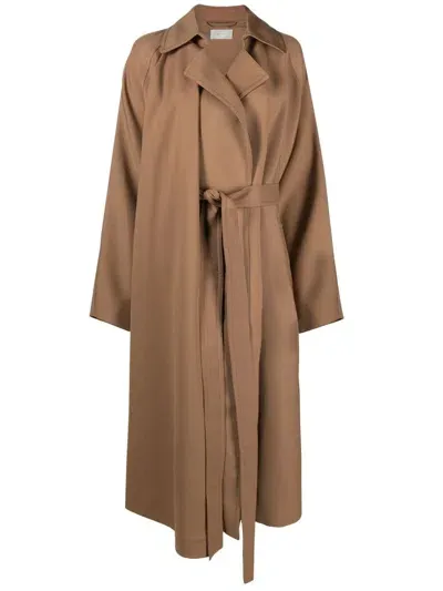 The Row Maia Box-pleat Belted Coat In Brown