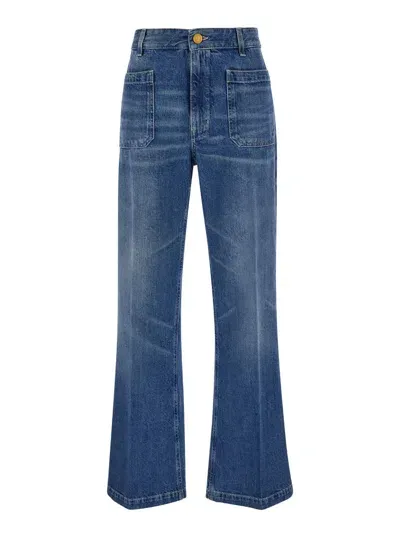 The Seafarer Curt Light Blue High Waist Jeans With Branded Button In Denim Woman