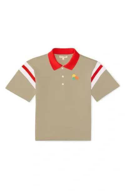 The Sunday Collective Kids' Play Organic Cotton Polo In Beige/khaki