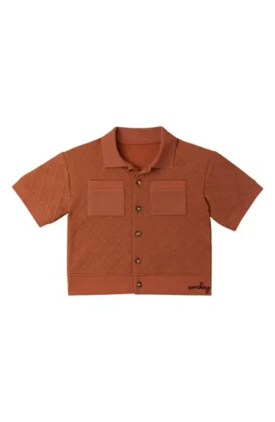 The Sunday Collective Kids' Sunday Club Short Sleeve Cardigan In Orange