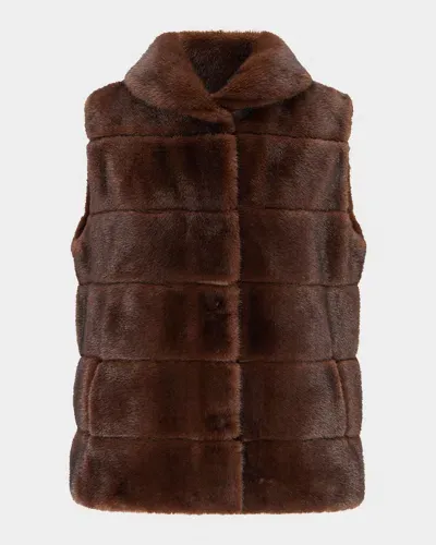 Theia Horizontal Mink-like Faux Fur Vest In Brown