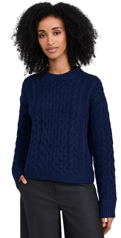 Theory Aran Cable Knit Pullover Dark Denim