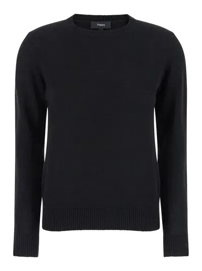 Theory Black Crewneck Sweater In Cashmere Woman