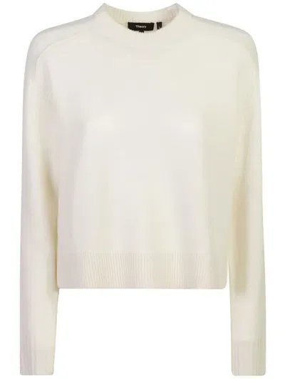 Theory Cropped Cashmere Sweater In White