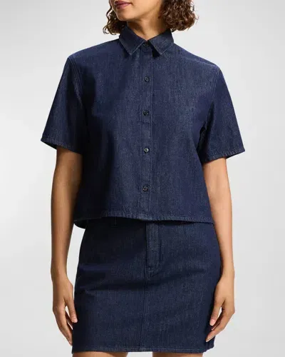 Theory Denim Boxy Short-sleeve Shirt In Indigo