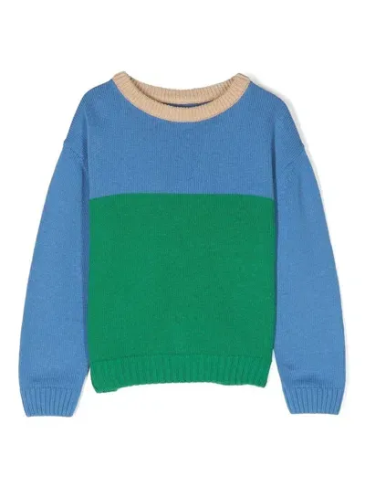 There Was One Kids' Colour-block Crew-neck Jumper In Green