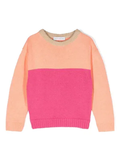 There Was One Kids' Colour-block Crew-neck Jumper In Rosa