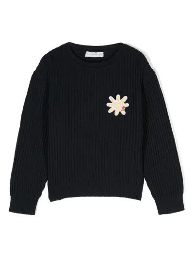 There Was One Kids' Sun-patch Ribbed Crew-neck Jumper In Black