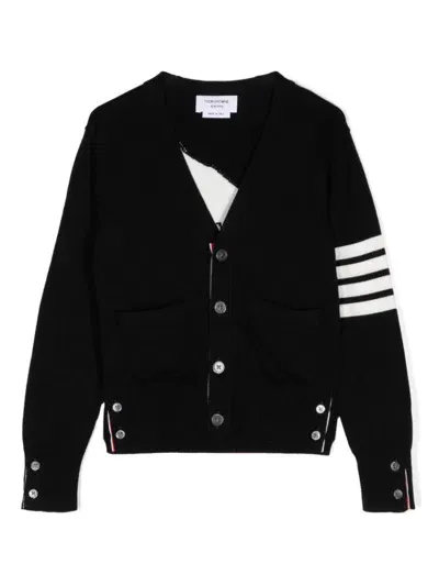 Thom Browne Kids' 4-bar Cotton Cardigan In Black