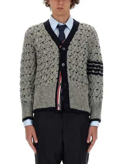 Thom Browne "4 Bar Stripes" Cardigan In Gray