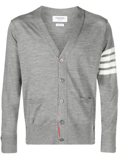 Thom Browne 4 Bar Wool Cardigan In Gray