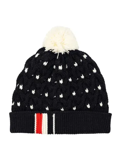 Thom Browne Cable Hat With Rwb Stripe In Black