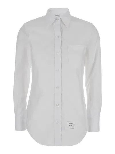 Thom Browne Classic Point Collar Shirt W/ Rwb Grosgrain Placket In Oxford In White